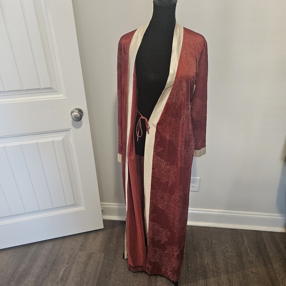 Tom Bezduda 1970s BARAD & CO Vintage Robe Burgandy Floral Ivory Border USA Made - Picture 4 of 10
